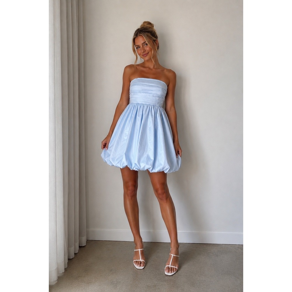 Light Blue Bubble Hem Cocktail Dress Coquette Fairycore Party B.Darlin Size 3/4
